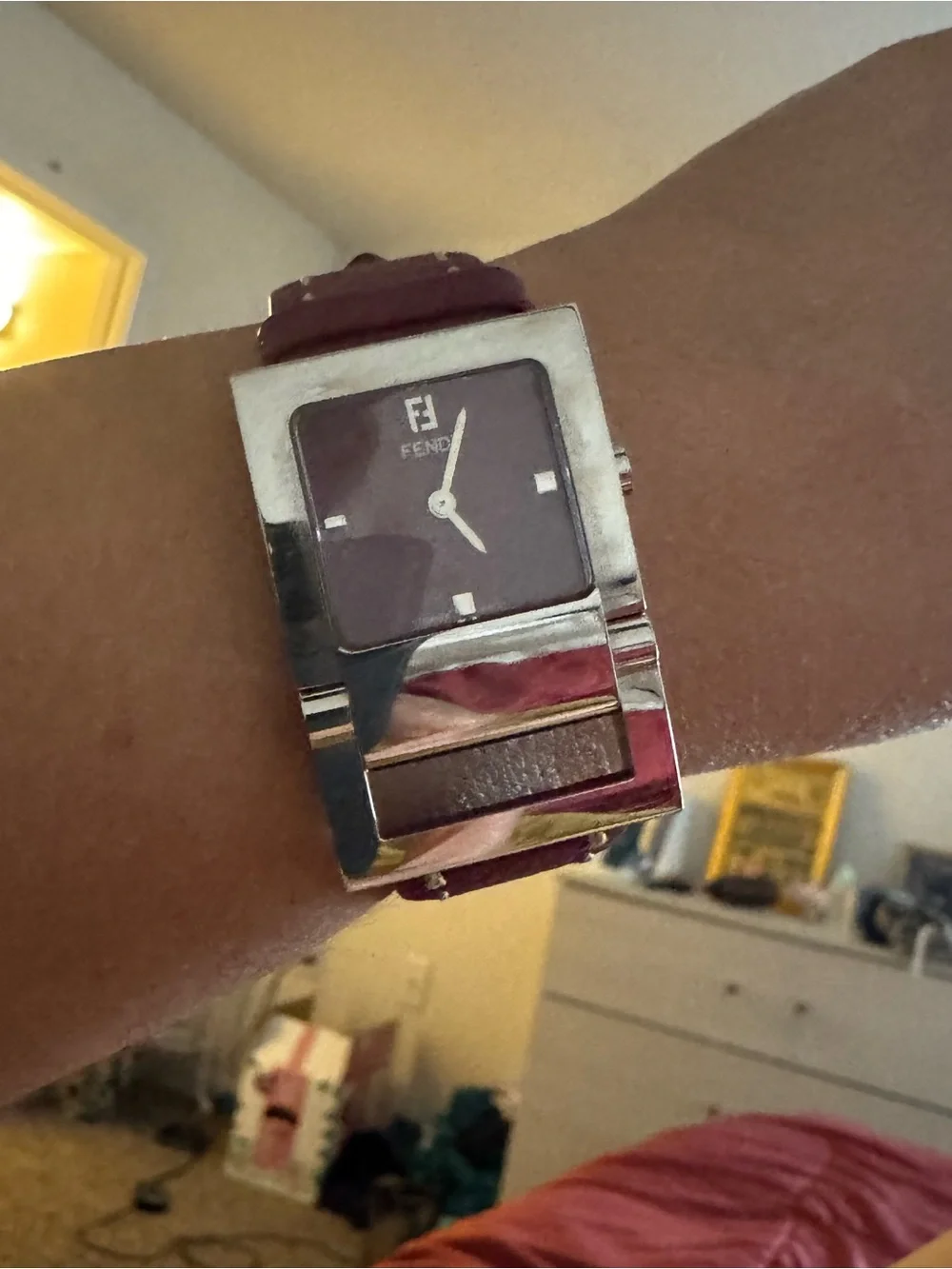 Authentic Vintage Fendi Orologi Square Watch – Burgundy Leather